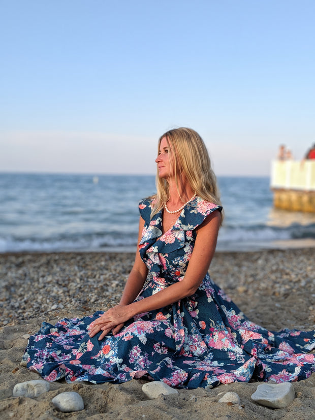 Summer Blues with flowers Dress in Cotton!