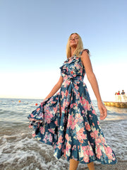 Summer Blues with flowers Dress in Cotton!