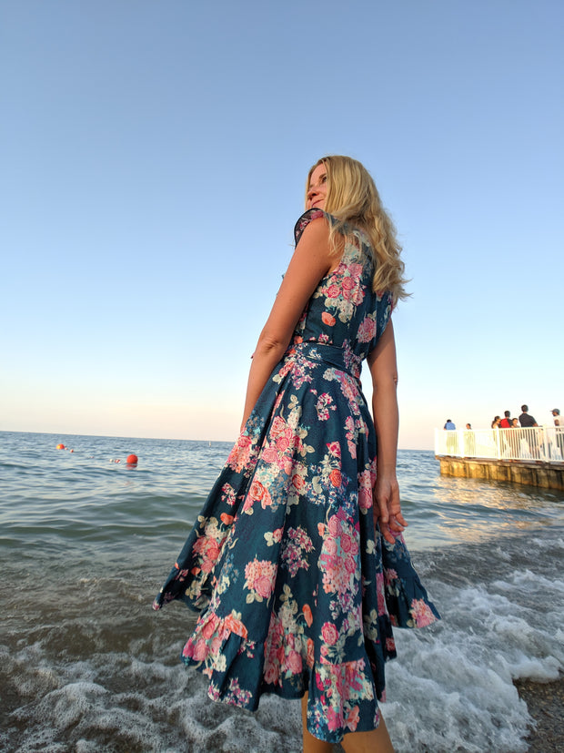 Summer Blues with flowers Dress in Cotton!