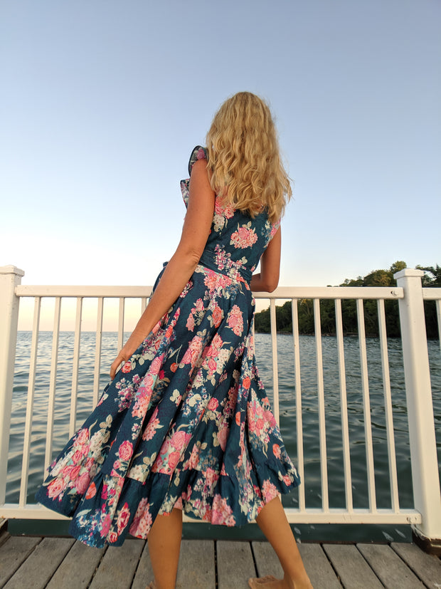 Summer Blues with flowers Dress in Cotton!