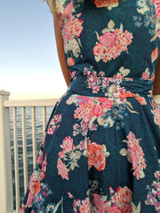 Summer Blues with flowers Dress in Cotton!